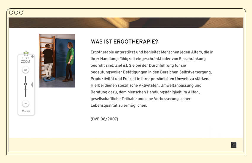 Grafik von einem Laptop Bildschirm, auf dem die Website von der Ergotherapiepraxis Hillebrecht & Sanders zu sehen ist.