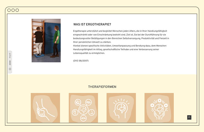 Grafik von einem Laptop Bildschirm, auf dem die Website von der Ergotherapiepraxis Hillebrecht & Sanders zu sehen ist.