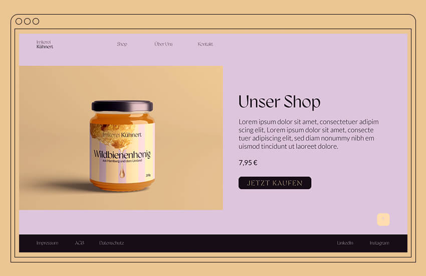 Grafik von einem Laptop Bildschirm, auf dem die Website von der Imkerei zu sehen ist.